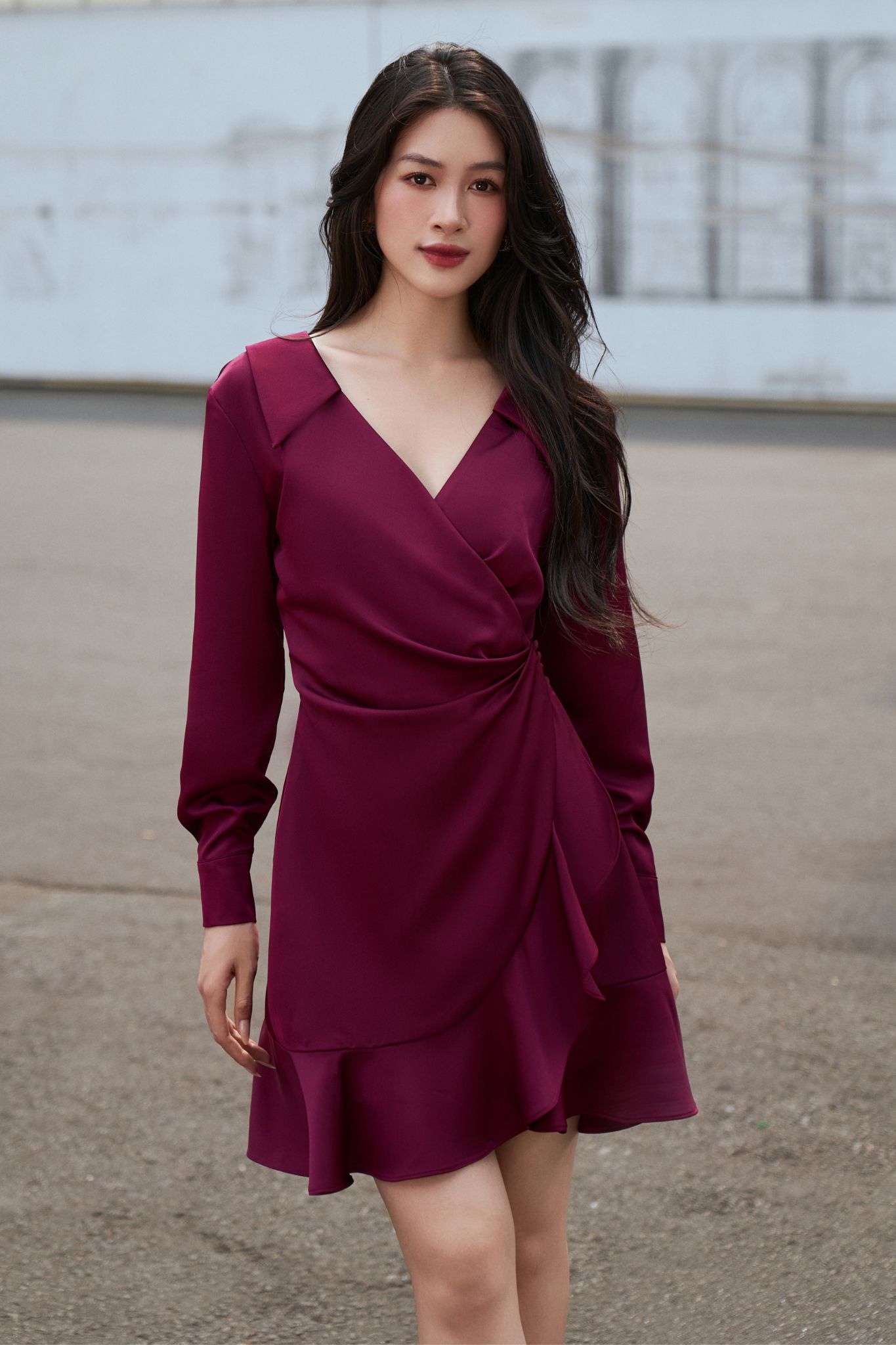 Vella Fashion - Đầm midi tay dài đắp tà phối bèo, đầm đi chơi, đầm dự tiệc nữ VD23148