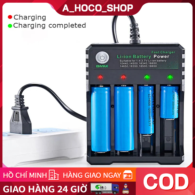 Sạc Pin Tự ngắt và có đèn báo khi đầy 4 Khe cao cấp dùng cho pin 18650 AA