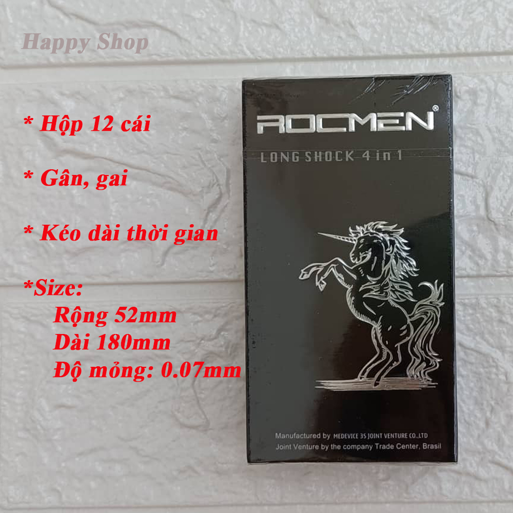 Bao cao su kéo dài thời gian Rocmen đen hộp 12 cái - gân gai
