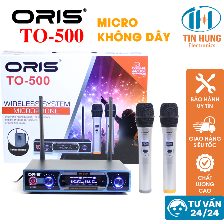 Micro không dây hộp sóng TO-500 bao gồm phụ kiện đi kèm, phạm vi hoạt động lên đến 50m, sử dụng sóng UHF hàng chất lượng cao - ORIS Professional