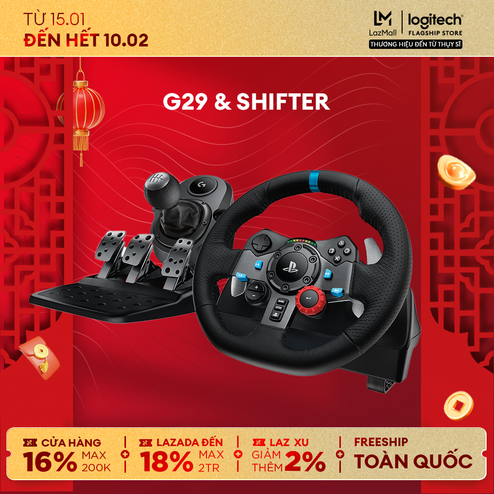 Logitech G29 Driving Force racing steering wheel and stainless steel pedals Giá 7,699,000 Đồng*Miễn phí vận chuyển