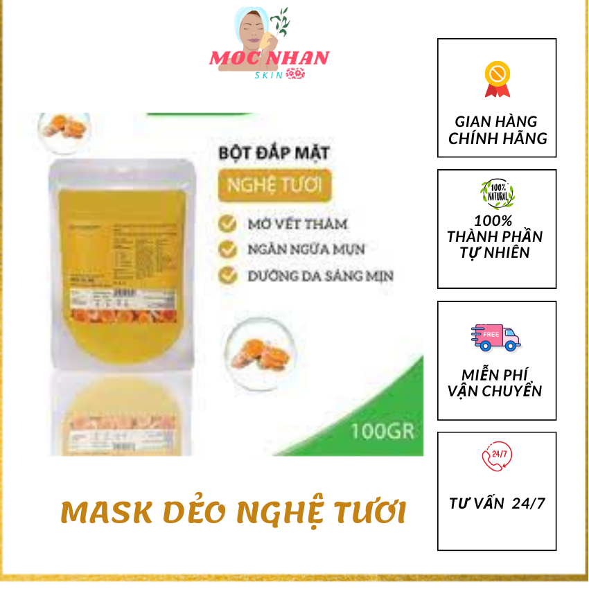 Mặt Nạ Dẻo Tinh Chất Nghệ, Mask Dẻo Nghệ Tươi, Bột đắp dẻo Nghệ làm mờ vết thâm, ngăn ngừa mụn, trắng da ,mịn màng ,mặt nạ thiên nhiên, mặt nạ nghệ Hanmade,Moc Nhan Skin