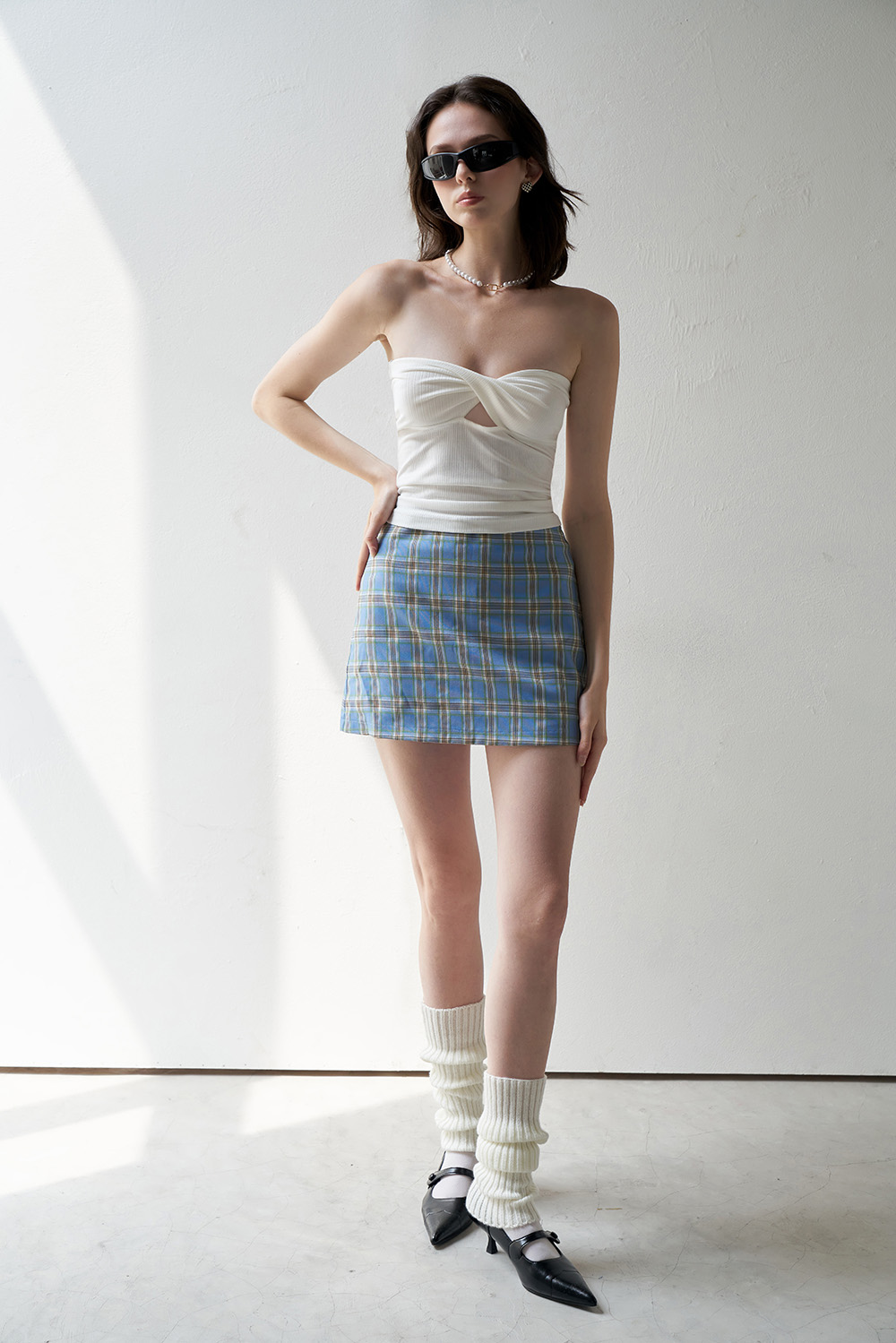 Dottie - chân váy ngắn kẻ ô - xanh dương - s0158