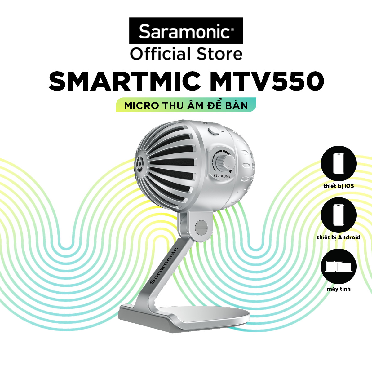 Micro thu âm để bàn saramonic usb mtv550 dành cho điện thoại - bảo hành chính hãng 24 tháng