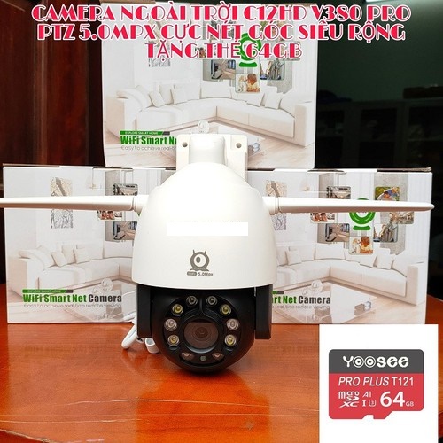 Camera Wifi Camera Ngoài Trời v380 Hiển thị 5.0 MPX - Kèm thẻ nhớ 64G - Hình ảnh siêu nét độ zoom cực xa - Bảo Hành 12 Tháng
