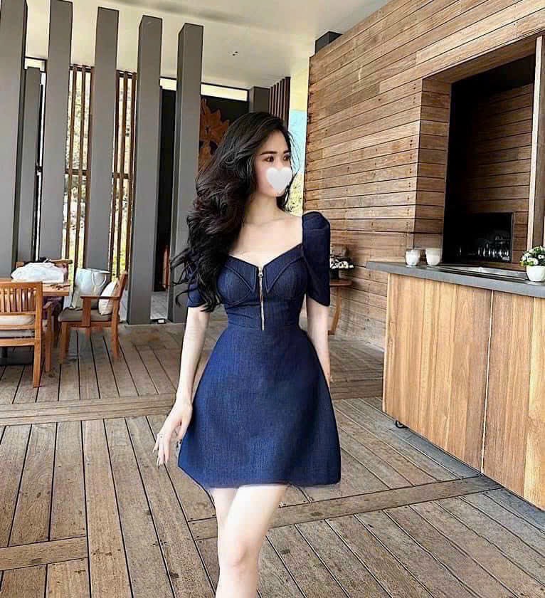 Đầm jean cúp ngực ngắn tay chiết eo dáng xòe cực tôn dáng, Đầm thời trang hottrend dáng xòe cúp ngực ngắn tay, Đầm nữ siêu HOT dây kéo cúp ngực ngắn tay phong cách DX