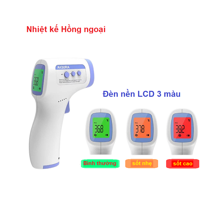 Nhiệt Kế Hồng Ngoại AiQURA 801 Đo Nhiệt Độ Không Cần Tiếp Xúc màn hình LCD đèn nền 3 màu