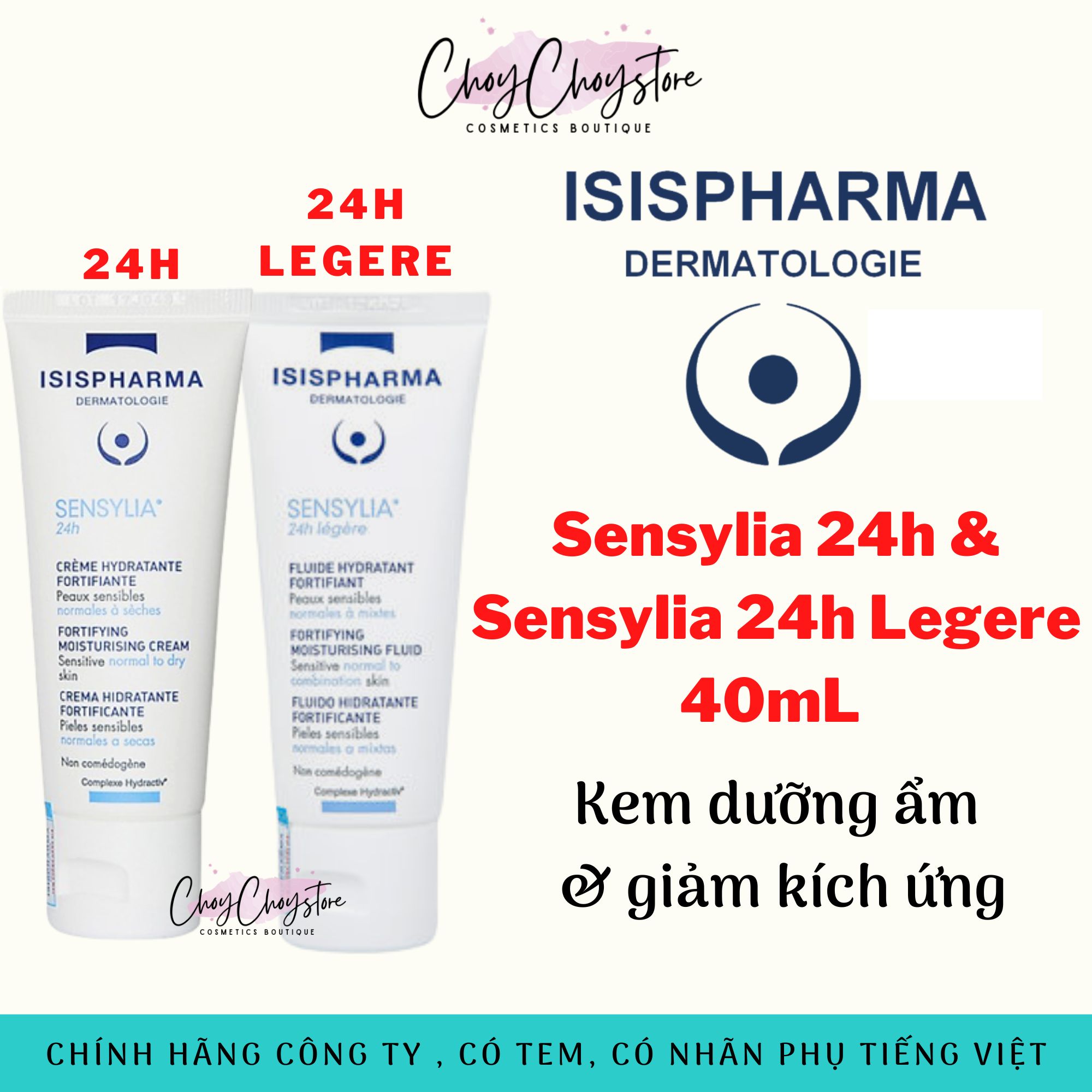Kem Dưỡng Isis Pharma Sensylia 24h & 24h Legere 40mL - Kem dưỡng ẩm và ngăn ngừa khô da