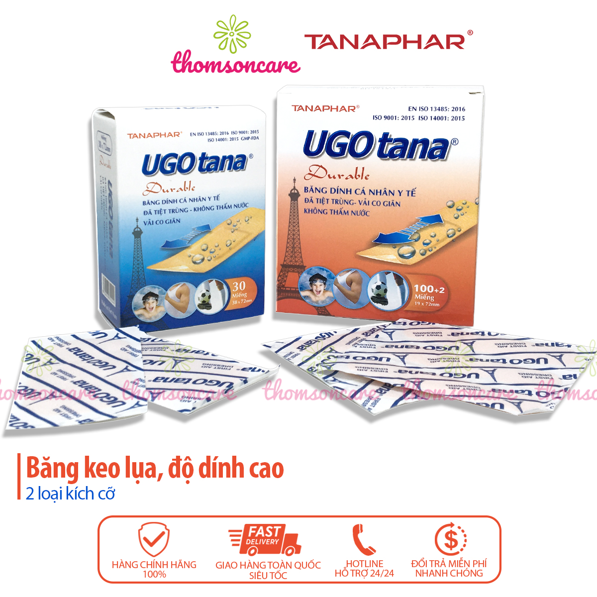 Băng vết thương cá nhân Ugotana - băng dính y tế chống nước, bằng vải, sơ cứu khi đứt tay
