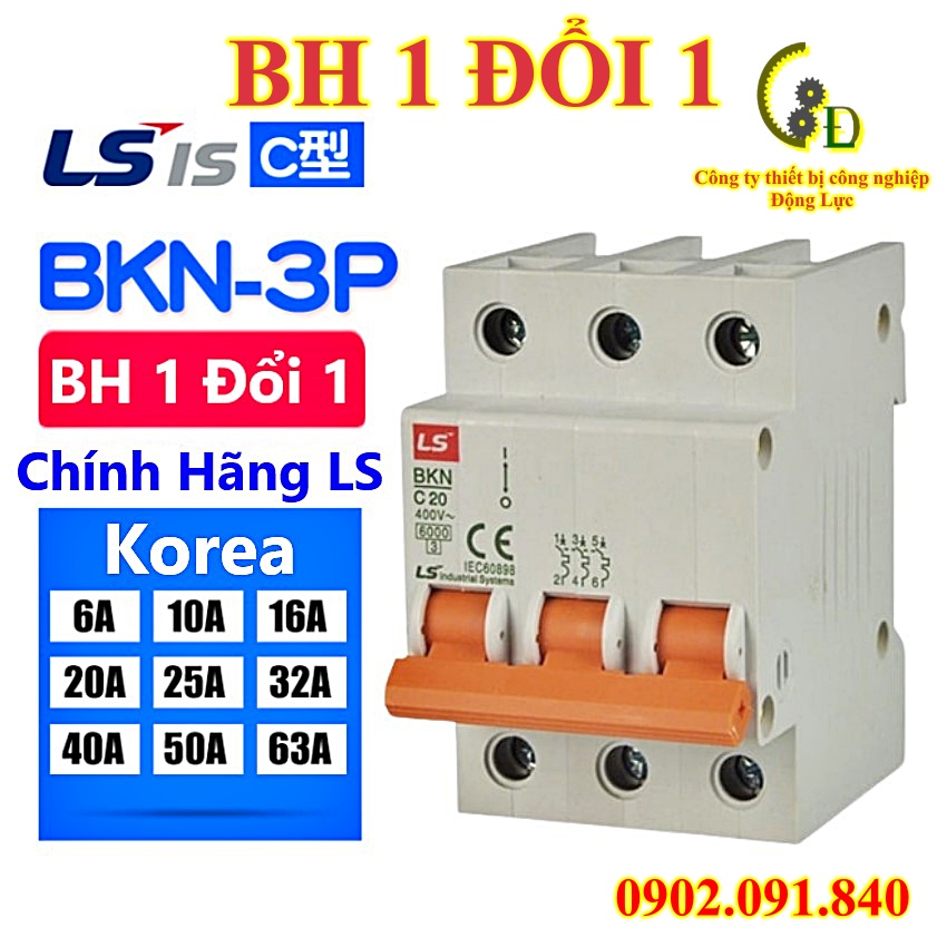 Aptomat 3 pha LS, attomat LS MCB BKN 3P 16A, 20A, 25A, 40A, 30A, cầu dao tự động, áp tô mát