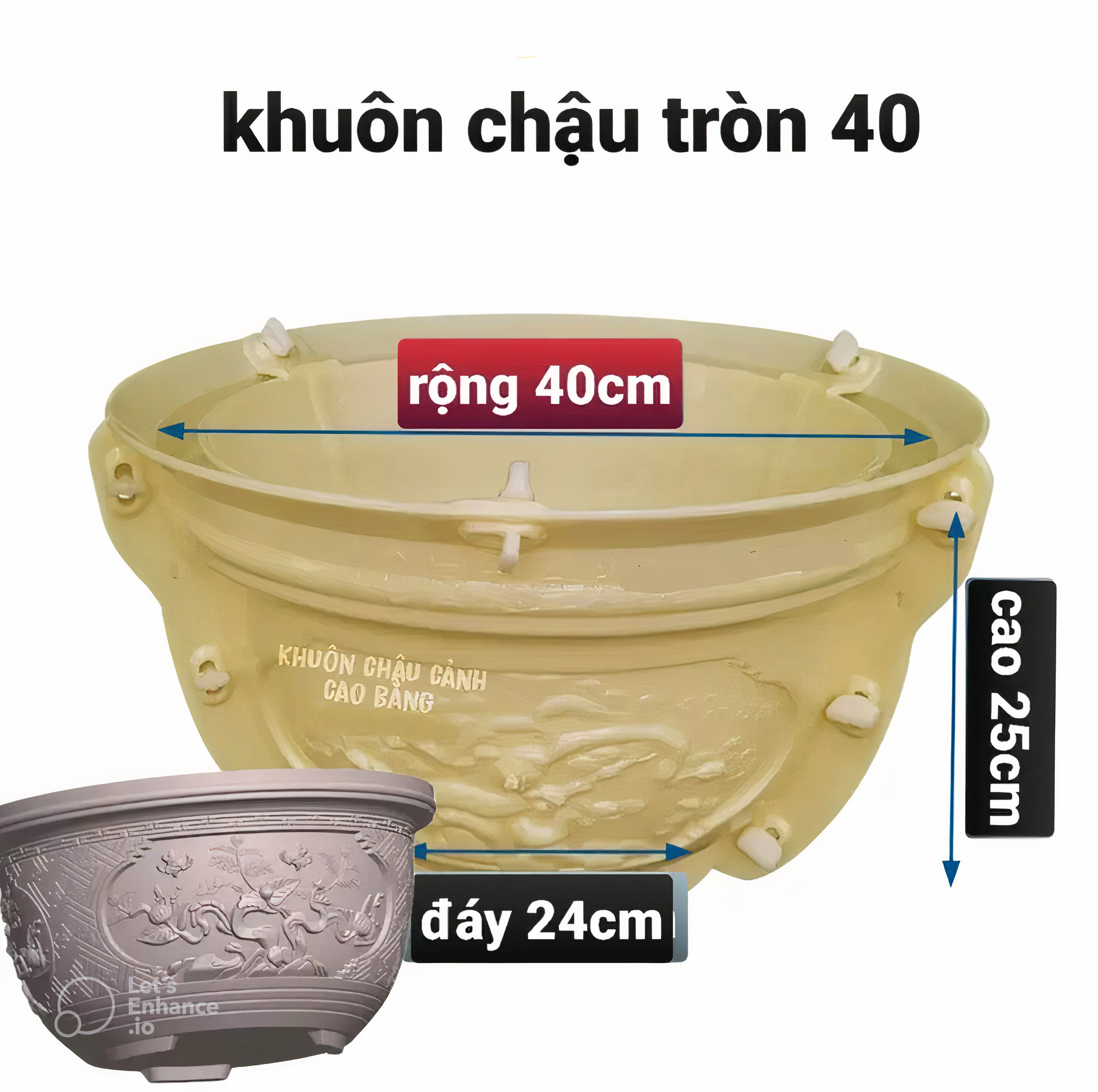 Khuôn chậu tròn 40cm  đầy đủ lòng trong, thi công dễ dàng