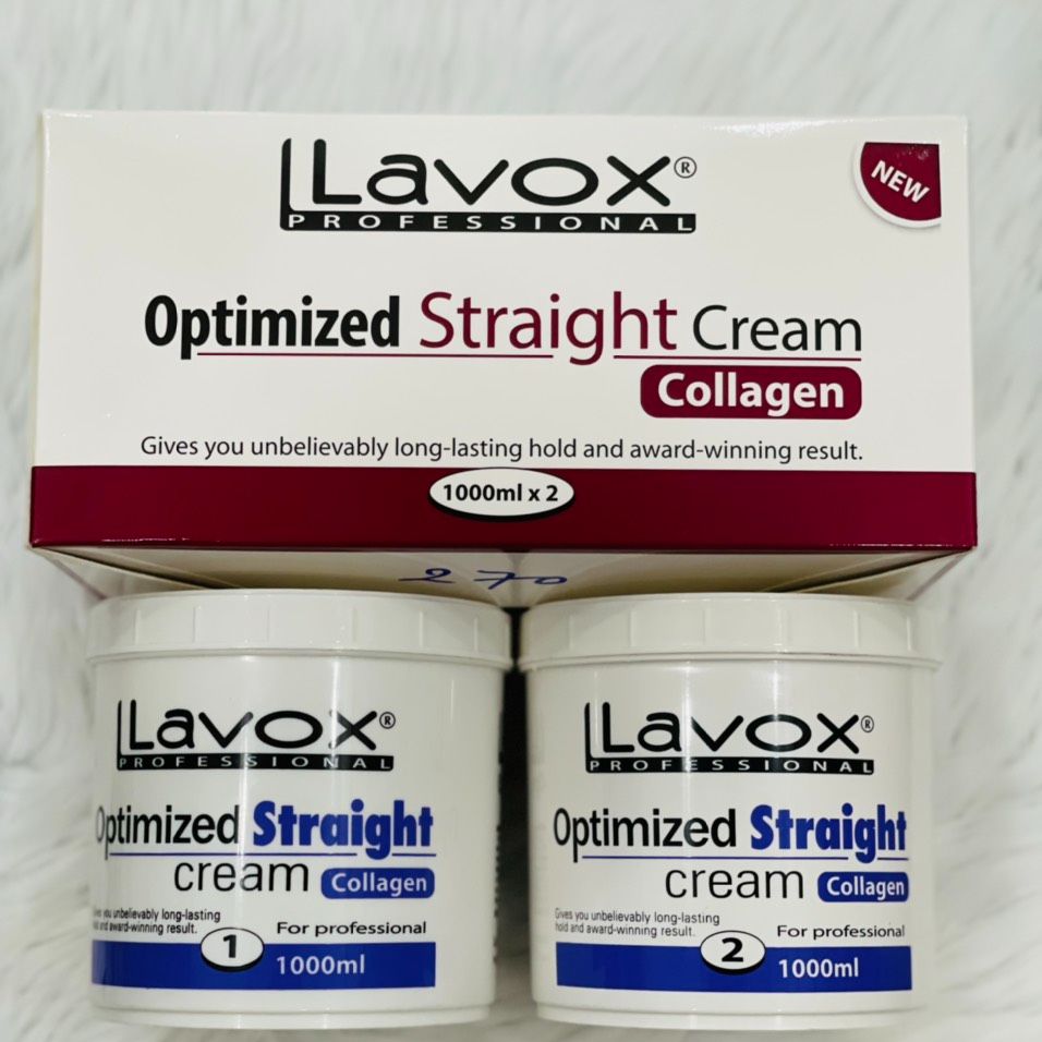Kem Duỗi thẳng Tóc siêu nhanh siêu mạnh COLLAGEN (new) LAVOX chuyên nghiệp Optimized Straight Cream (Hộp lớn: 2x1000ml)