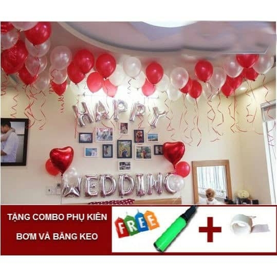 Set bóng trang trí phòng cưới , phòng tân hôn tone đỏ