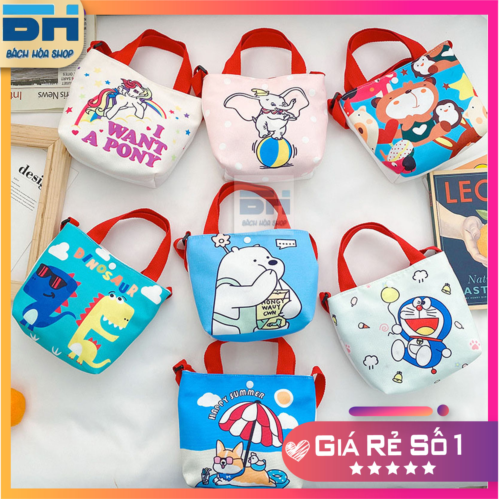 2021-Túi Tote, túi đeo chéo vải Canvas kiểu dáng hoạt hình ngộ nghĩnh cho Mẹ và Bé