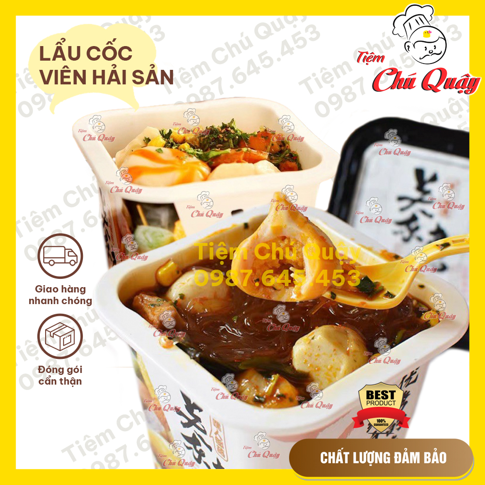 Lẩu cốc - lẩu cốc viên hải sản full topping - hộp 154gr