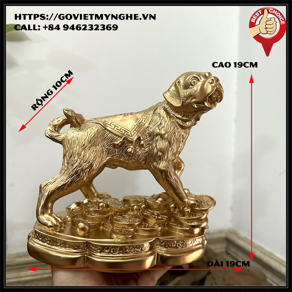 Tượng đá con chó phong thủy cho người tuổi Tuất trang trí phong thủy - Cao 19cm - Màu Nhũ đồng