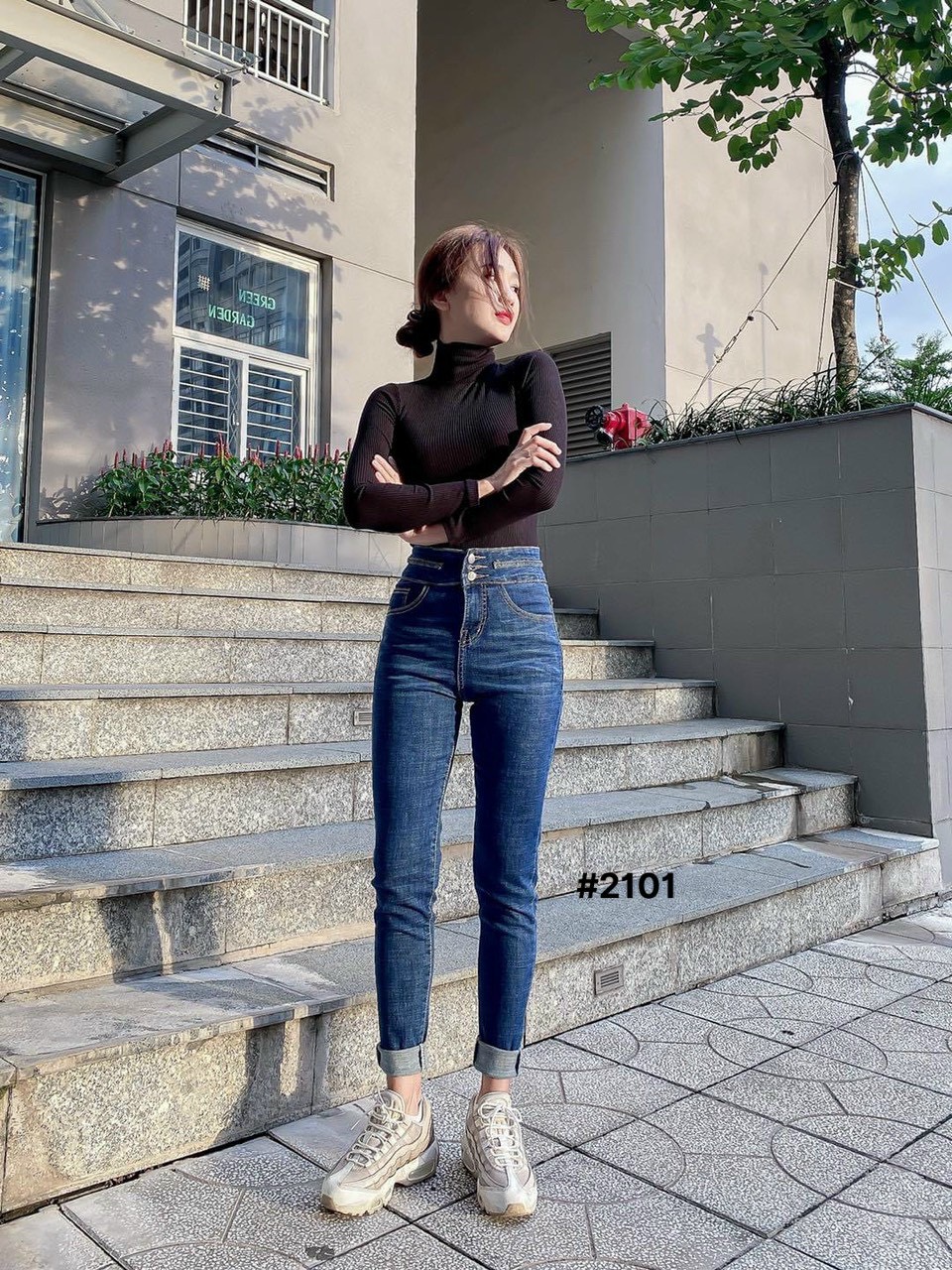 Quần jean nữ co giãn form dài cao cấpchất jean co giãn lưng siêu cao-jt