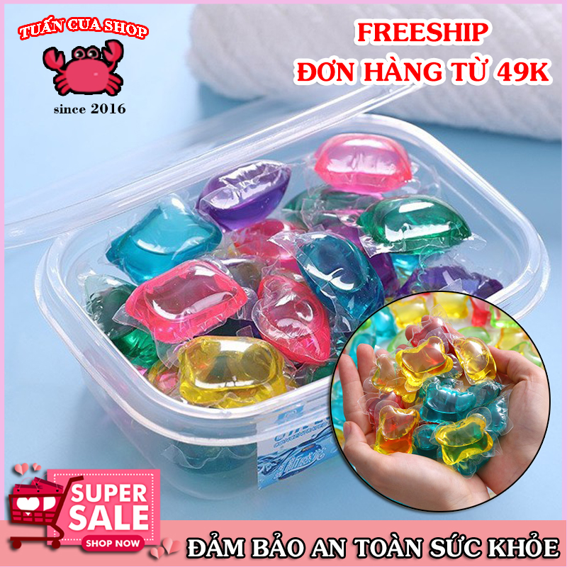 Hộp 30 viên nước giặt xả quần áo đậm đặc gấp 8 lần, đồ dùng phòng tắm, viên giặt tiện lợi, vệ sinh quần áo (VGX30), tuancua