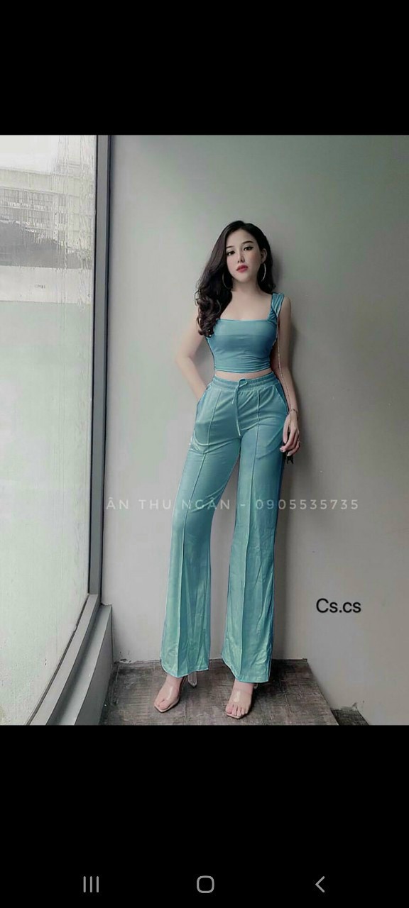 Sét bộ nữ coton áo 2 dây , quần ống rộng siêu đẹp
