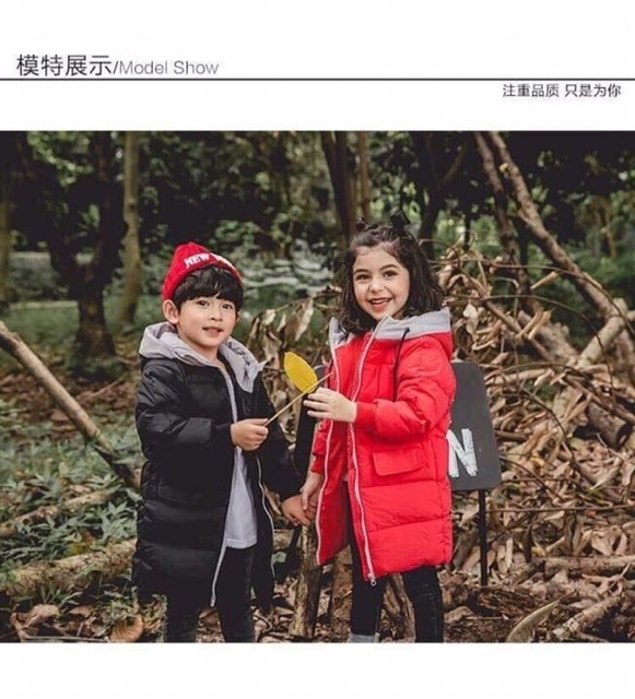 Áo phao lông vũ dáng dài bé trai bé gái size 110