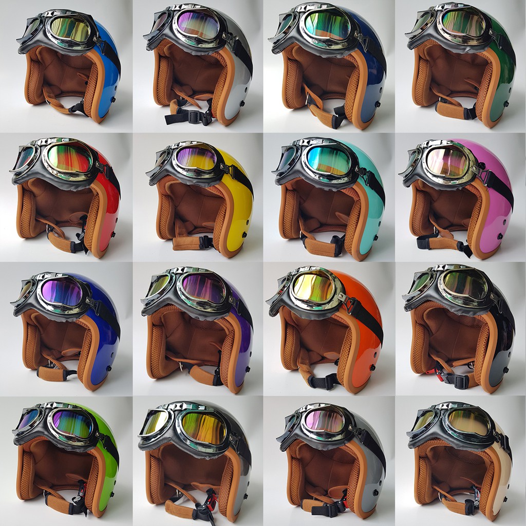 Mũ Bảo Hiểm 3/4 đầu Lót Nâu Sơn Bóng + Kính Phi Công Cao Cấp Như Hình - mũ bảo hiểm Hàng CTY- nón bảo hiểm cao cấpCam Kết Chất Lượng Giống Hình 100%