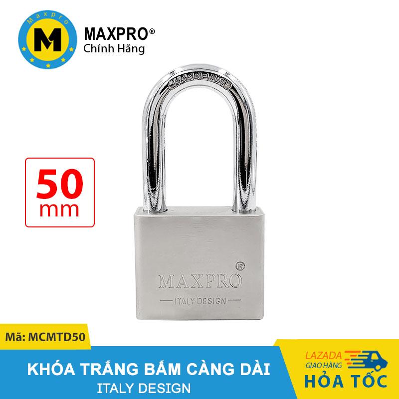 Ổ khóa cửa càng dài bấm chìa muỗng maxpro trắng 50mm - mcmtd50