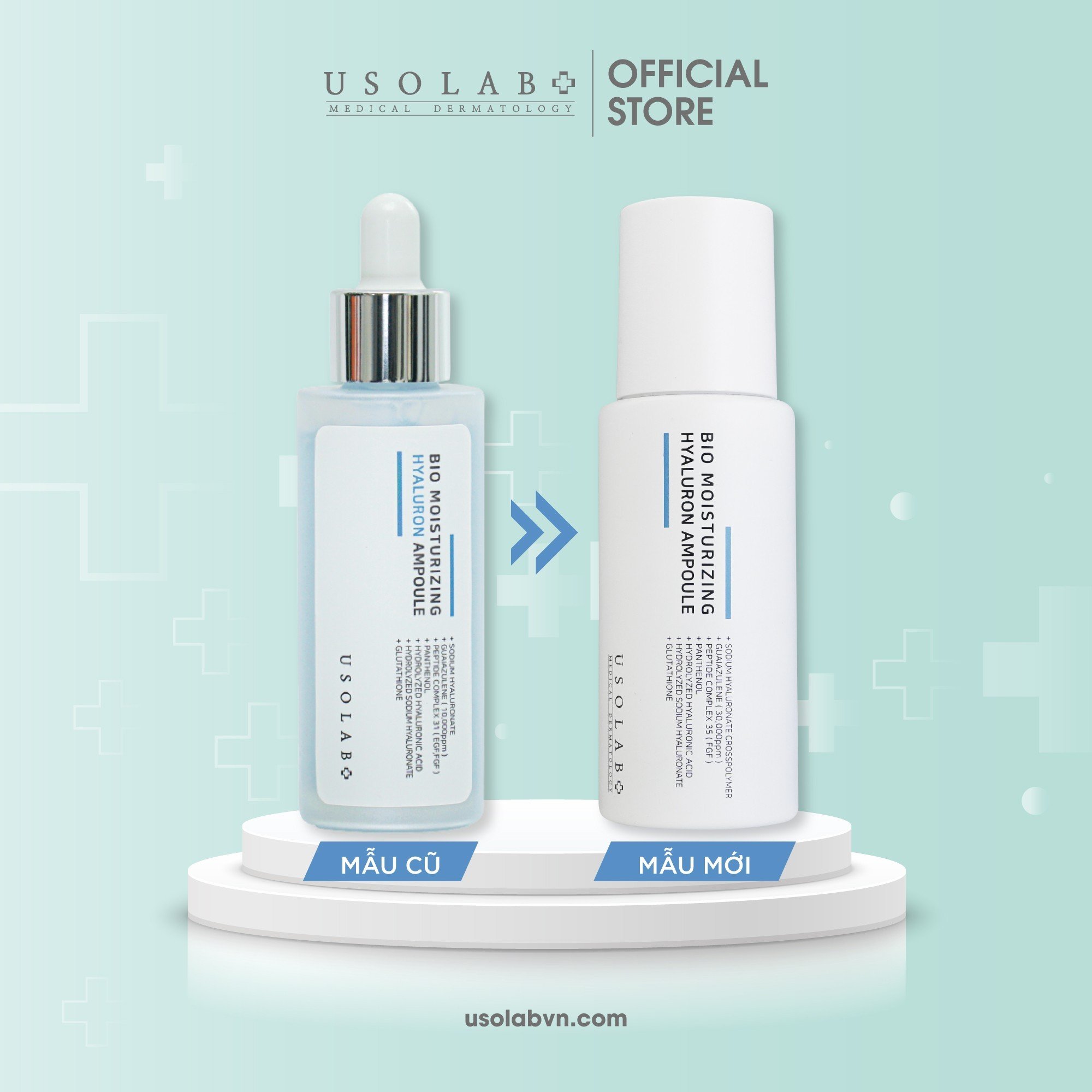 Serum HA Usolab Bio Moisturizing Hyaluron Ampoule - Tinh chất căng bóng HA thủy phân 50ml K001
