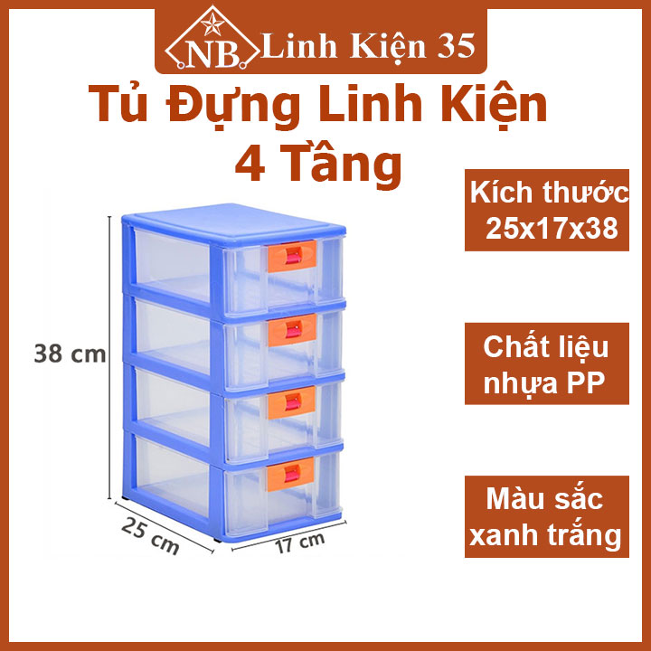 Tủ đựng linh kiện 4 tầng Song Long kích thước 25x18x37cm nhựa PP cao cấp