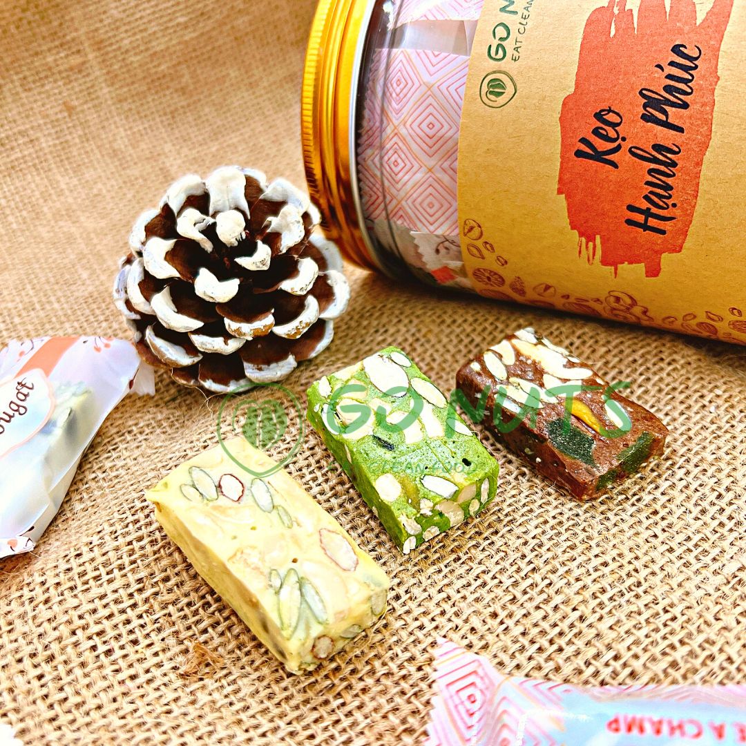 Kẹo hạnh phúc Nougat GO NUTS Kẹo sữa hạt dinh dưỡng marsh mallow ít ngọt ăn kiêng hỗ trợ giảm cân thực dưỡng thuần chay