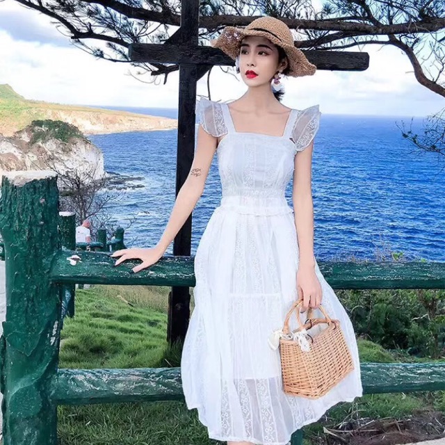 Váy đầm nữ ❤️  ❤️ Đầm ren nữ tay cánh tiên - Váy maxi ren nữ đẹp