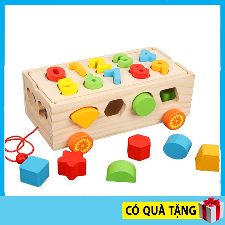 Đồ chơi gỗ xe kéo thả hình ghép số cho bé