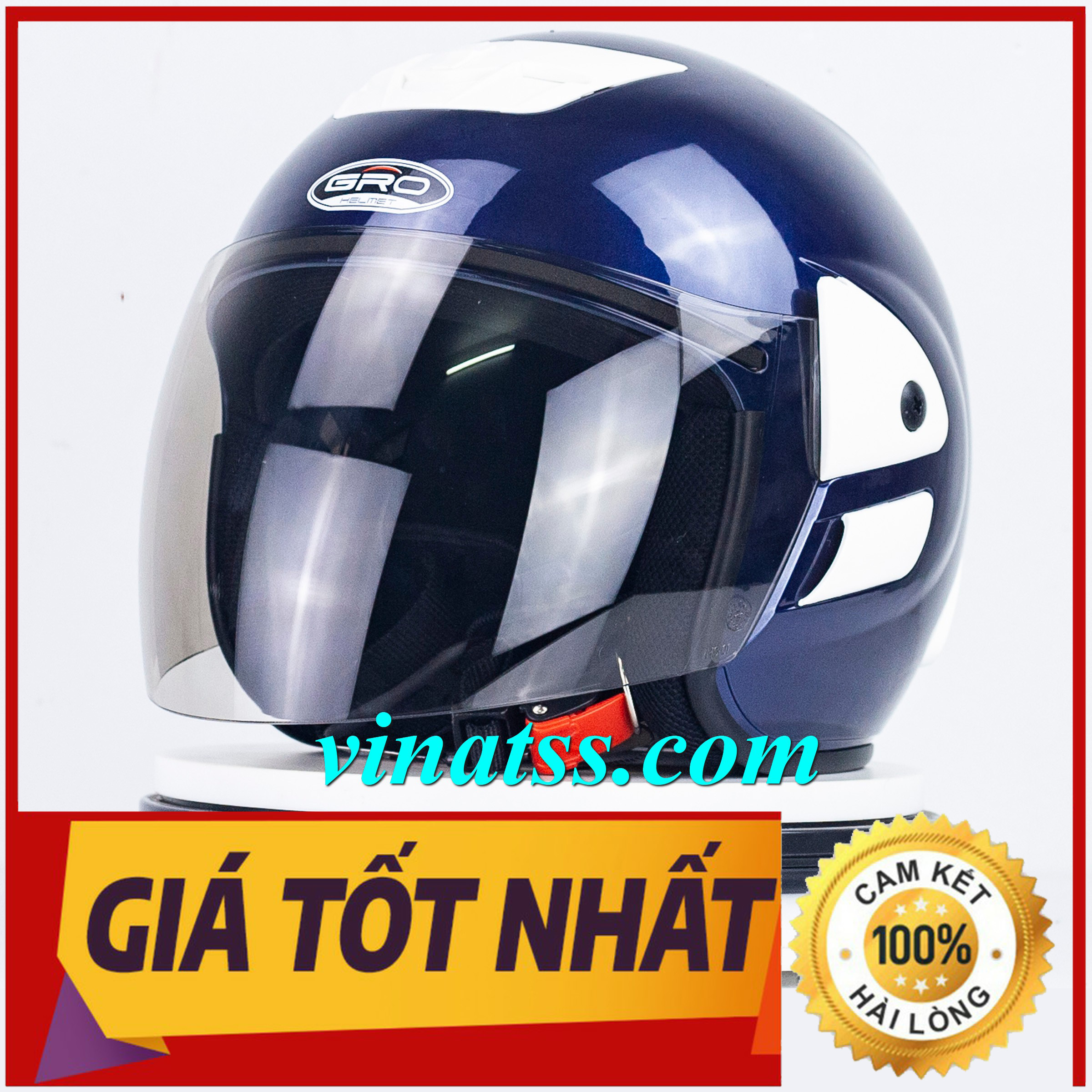 [vinatss.com] Mũ Bảo Hiểm Gro 3/4 Đầu Chính Hãng, V2 Xanh Than