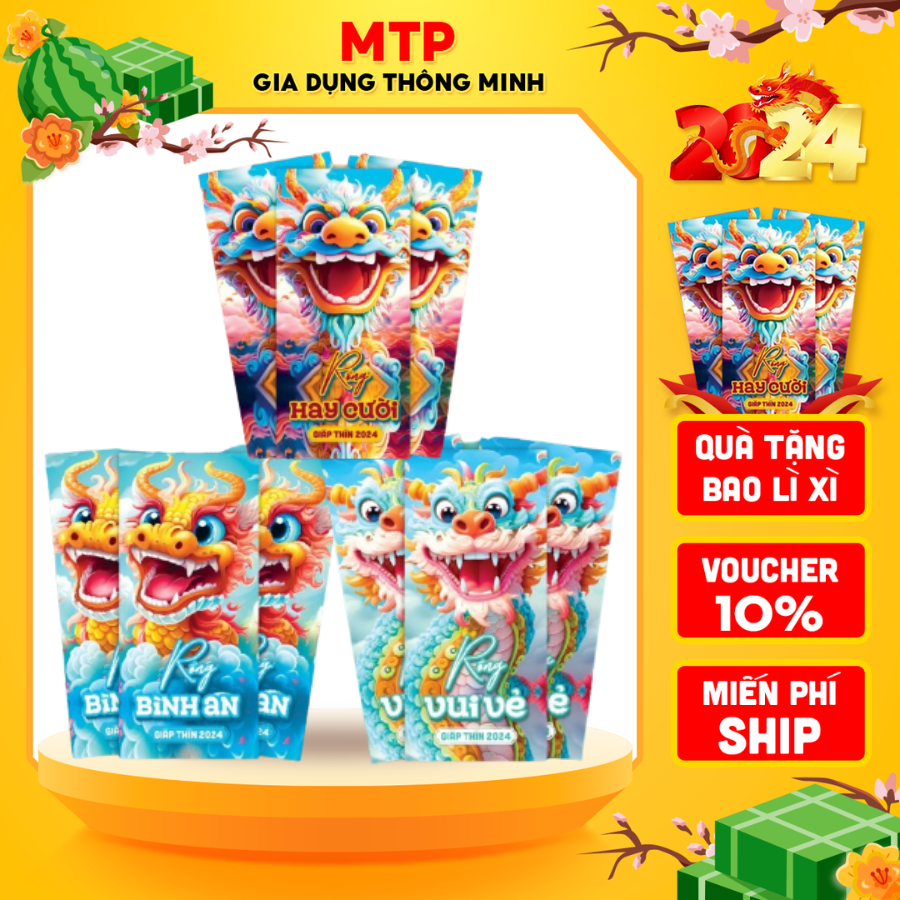 Bao lì xì tết 2024 hình rồng cute kích thước 16-7cm đựng vừa tờ 500k, bao lì lì tết xịn, bao lì xì tết 2024