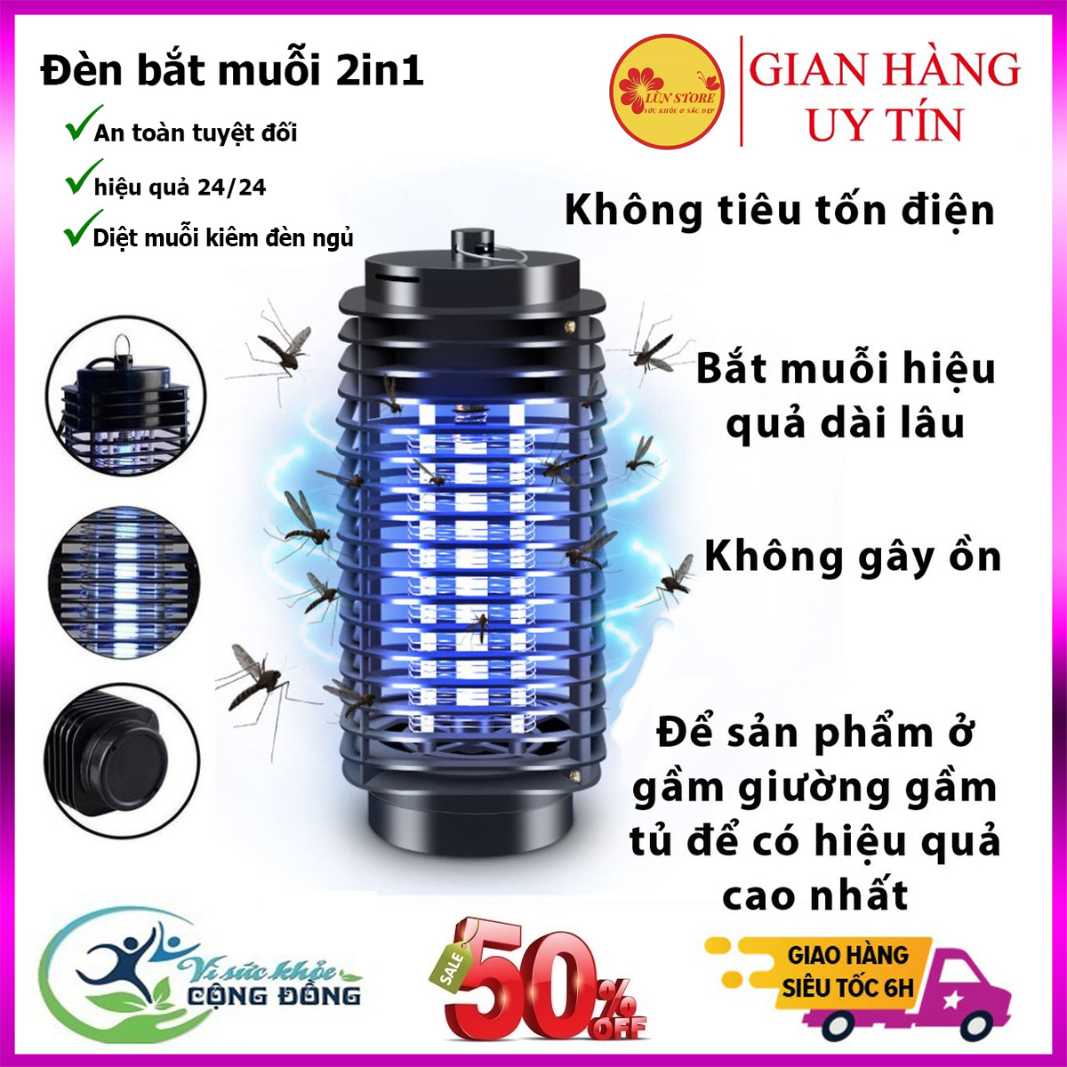 Máy bắt muỗi chuồn chuồn - đèn bắt muỗi cao cấp cắm điện có đèn led