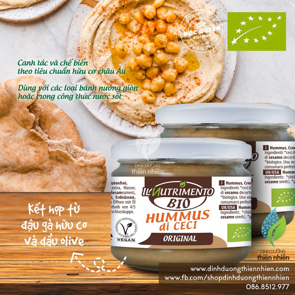 Sốt đậu gà hữu cơ probios organic hummus, 180g