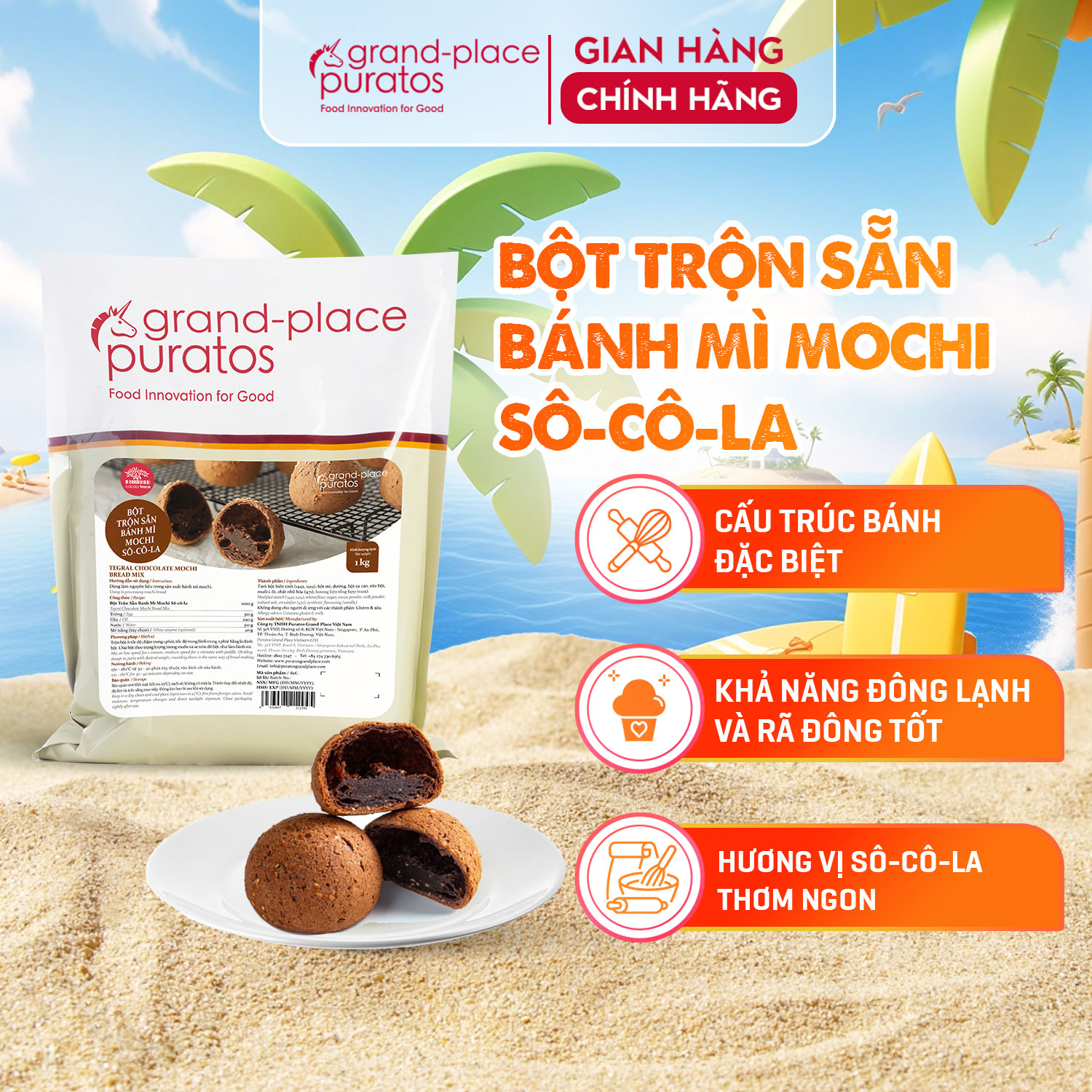 Bột trộn sẵn bánh mì mochi socola puratos grand-place vn- 1kg-4017986