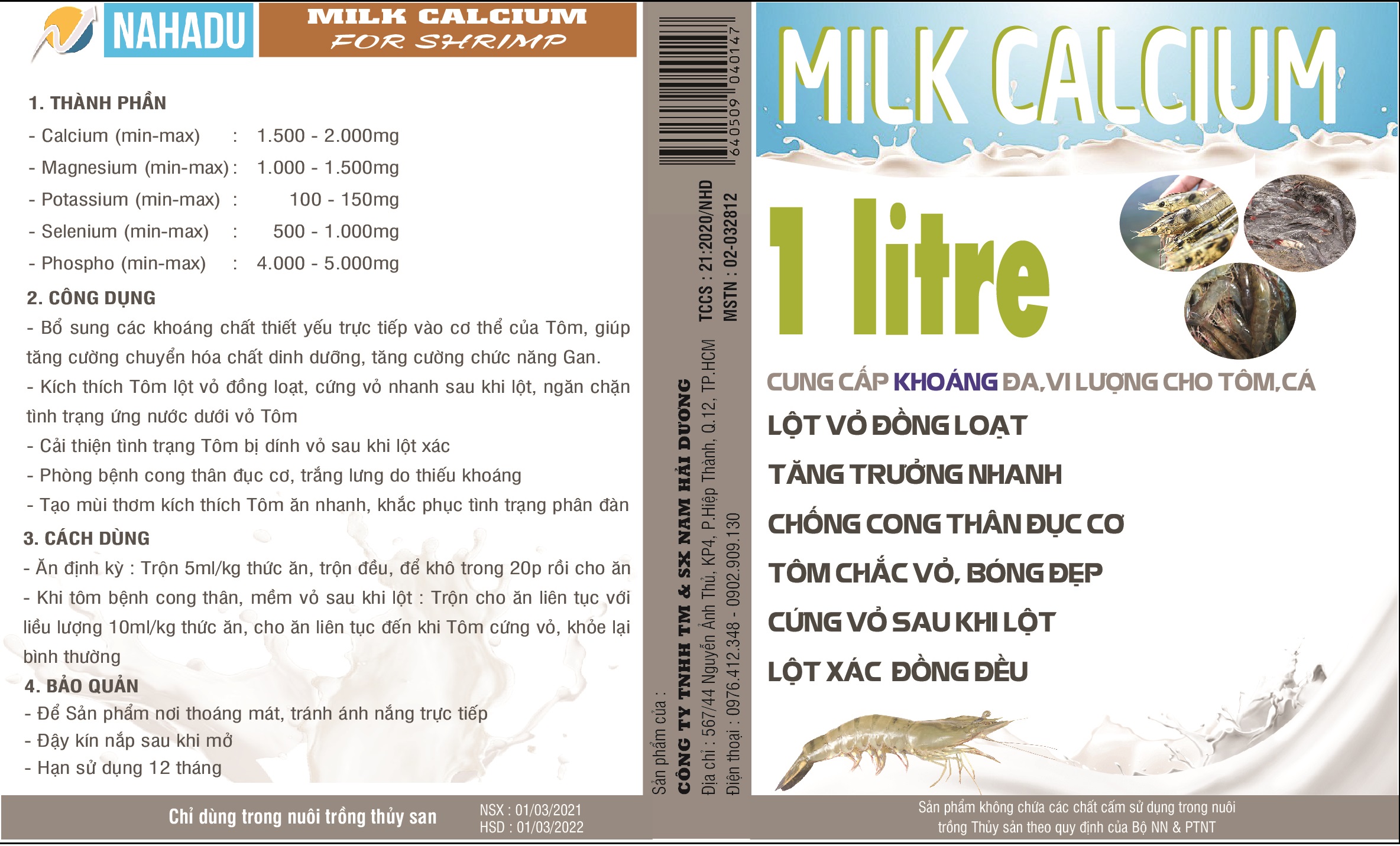 KHOÁNG SỮA CAO CẤP CHO TÔM, CÁ - THÙNG 2 CHAI 1LIT 1