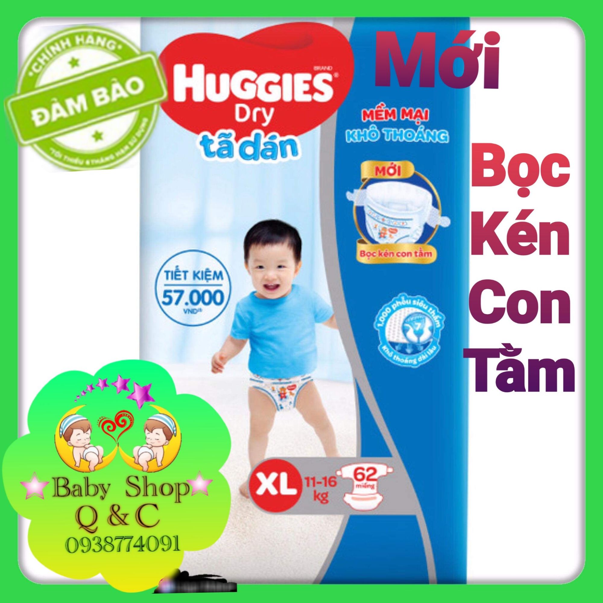 Tã dán huggies size xl62 miếng