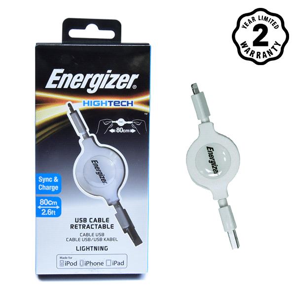 Cáp rút energizer ht usb lightning 80cm màu trắng - c31ublirewh4