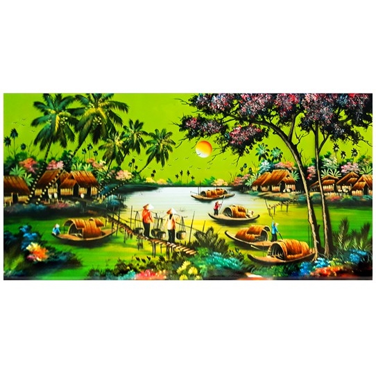 Tranh đính đá Nhịp sống đồng quê 120x68cm - chưa đính