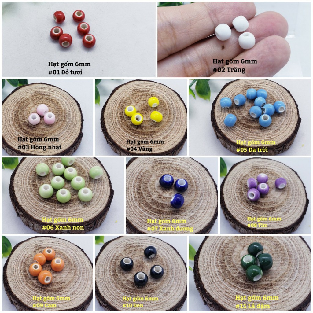 Hạt gốm 6mm - gói 20 viên - làm vòng tay, dây chuyền