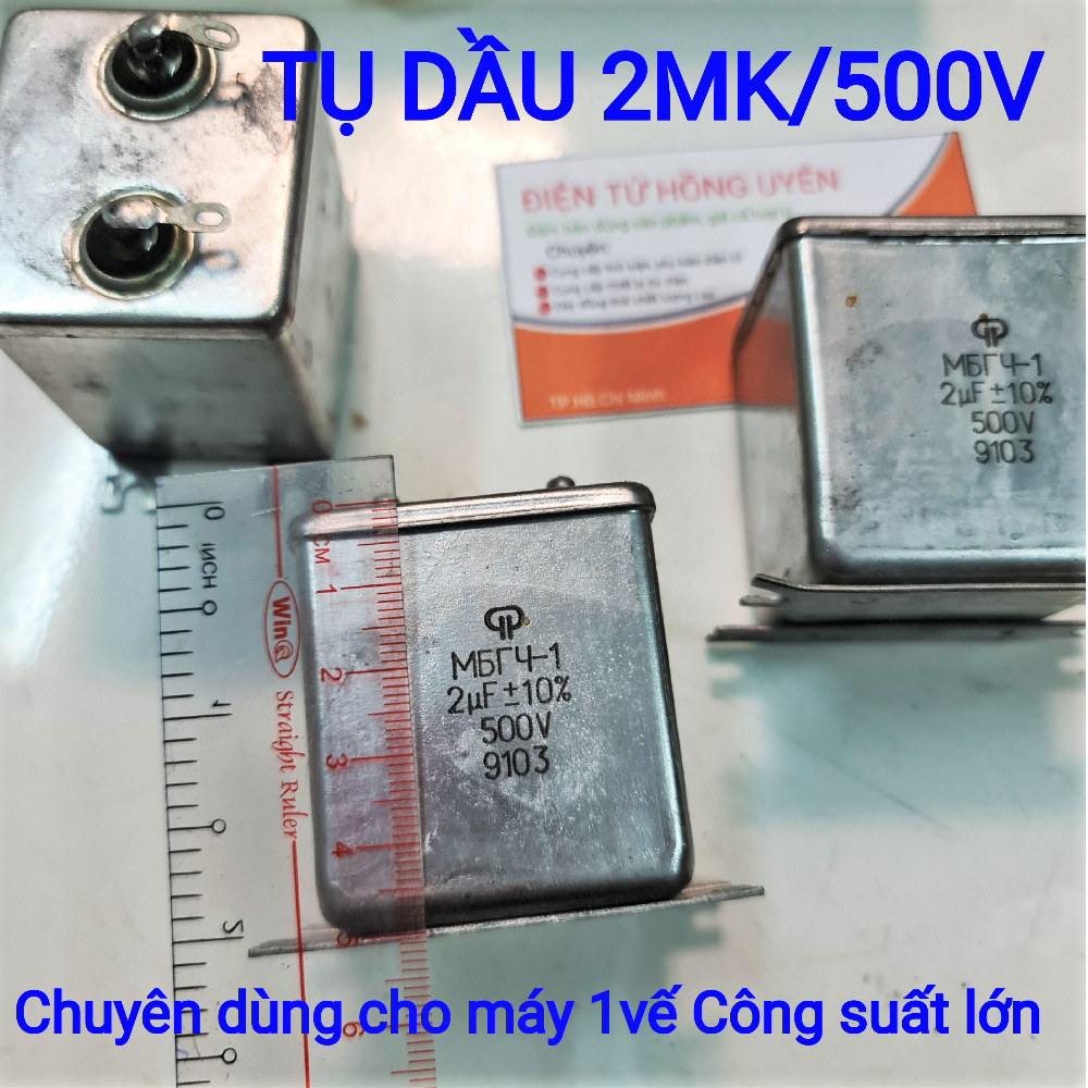 Tụ dầu nhôm 2mi 500v . chuyên dùng gắn máy 1 vế công suất lớn. tụ dầu nga 2mf 500v