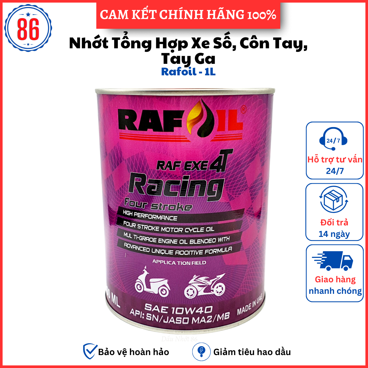 Nhớt Rafoil tổng hợp 10W40 1L dầu nhớt chính hãng - dầu nhớt xịn chăm sóc xe toàn diện - Sản Phẩm Chất Lượng Gian Hàng Uy Tín Giá Cả Cực Tốt Mua Ngay.