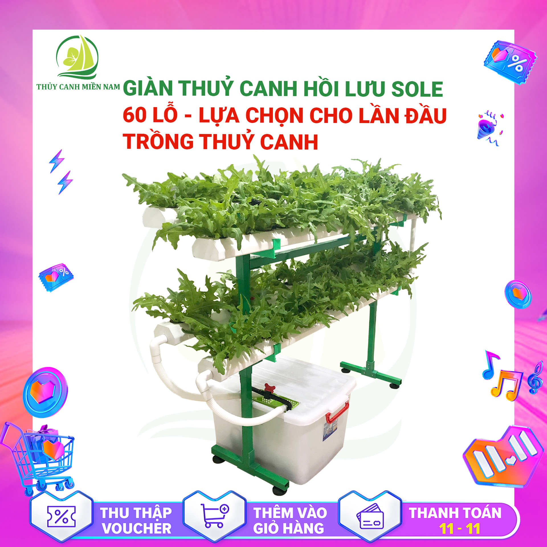 [BÁN CHẠY] Bộ Trồng Rau Thuỷ Canh Thông Minh - GIÀN SOLE 60 LỖ | Module hoá, dễ lắp chỉ 15'