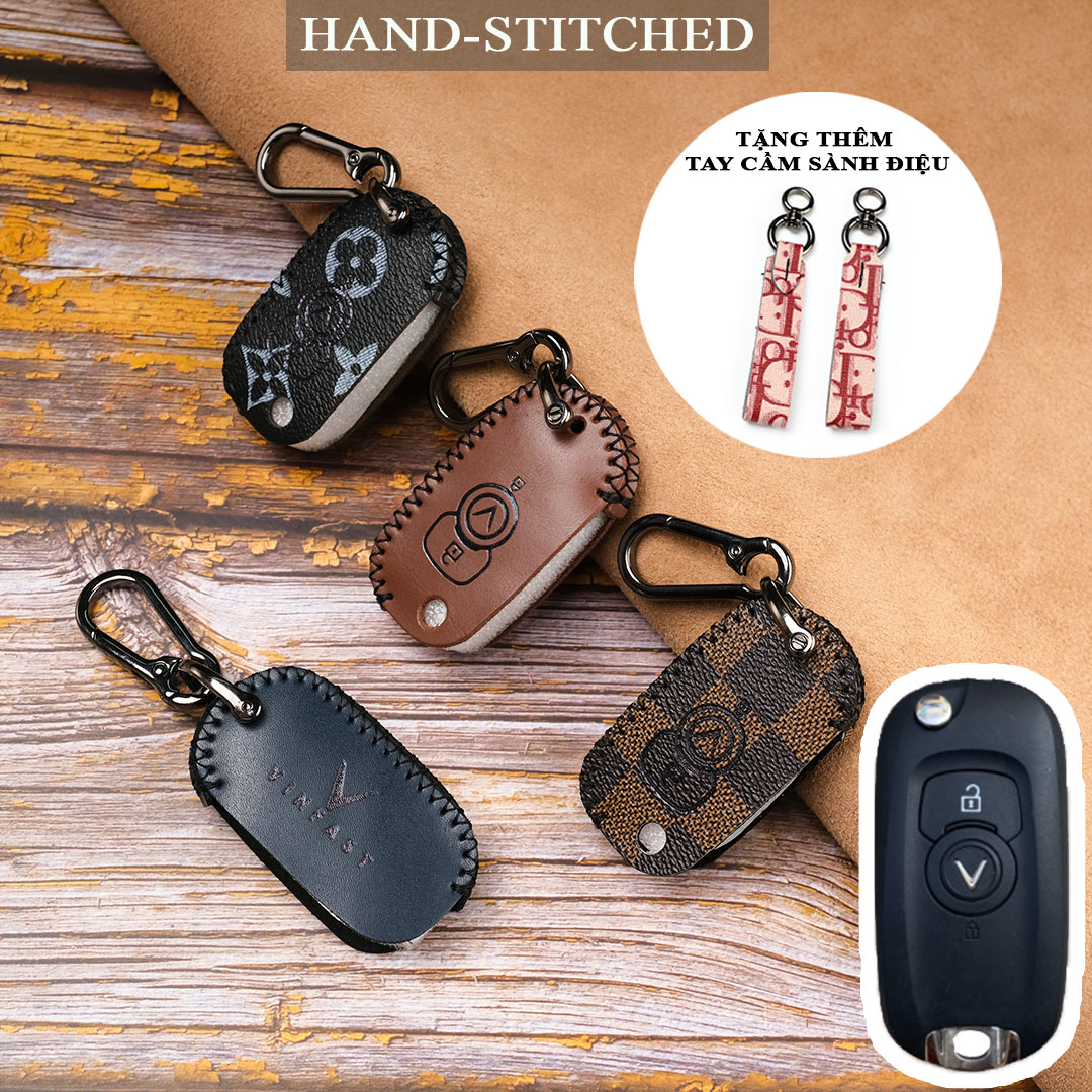 Bao da chìa khóa smartkey ô tô Vinfast Fadil 2 nút bấm mẫu mới khâu tay VF