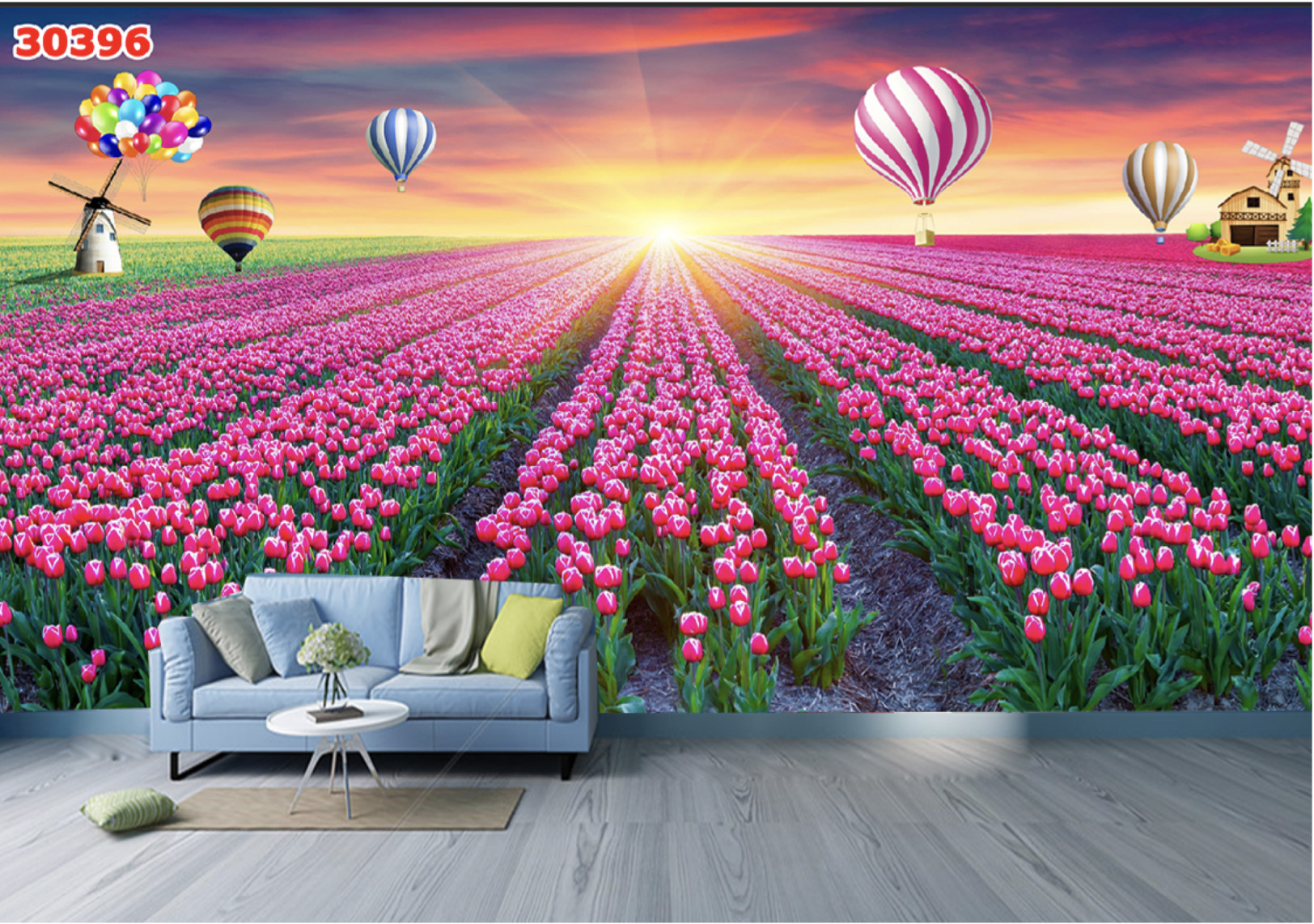 Tranh dán tường 3D Phòng Khách/Cánh Đồng Hòa Tuylip, 396(Đã tích hợp sẵn keo)