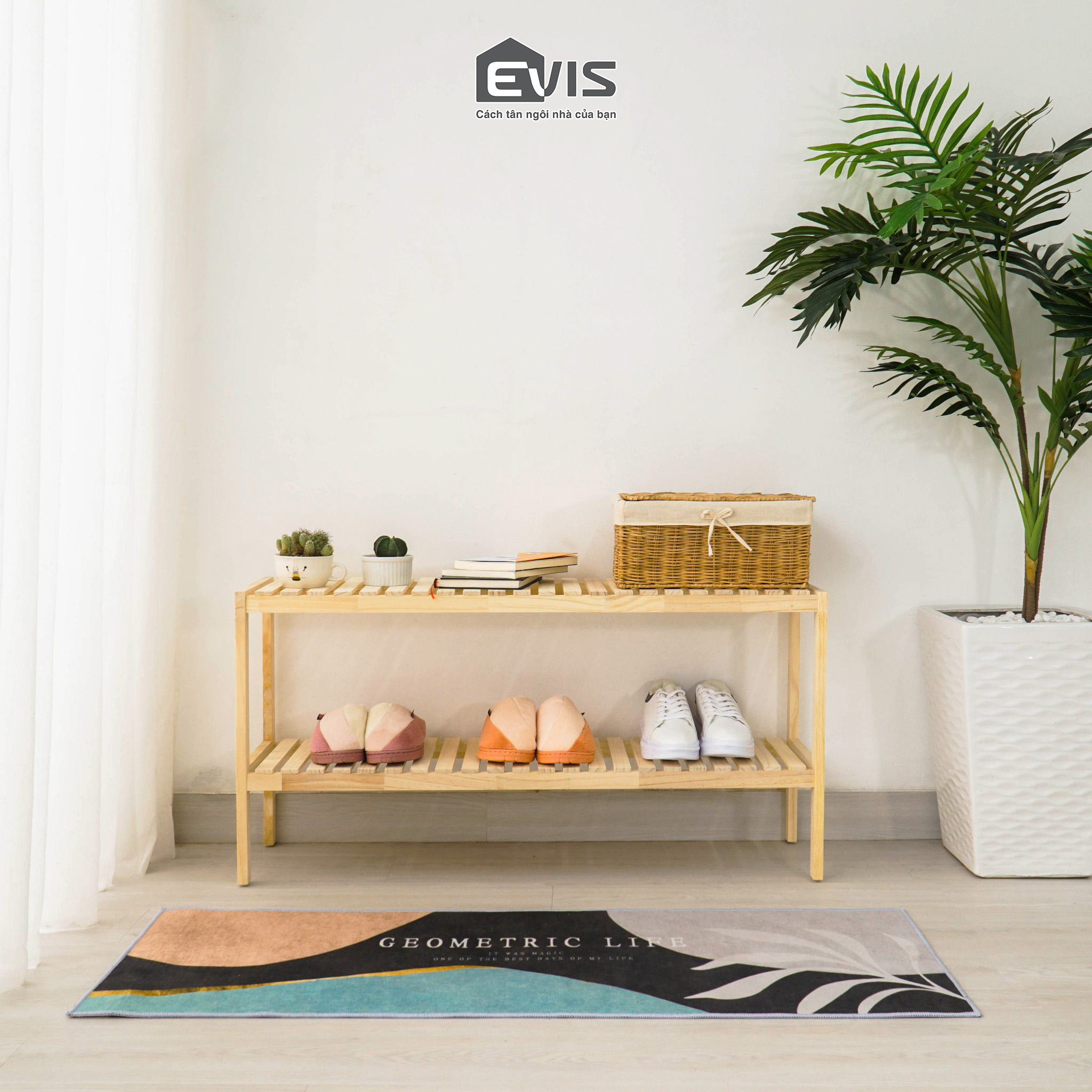 Kệ Đa Năng Evis Home - Kệ Để Dép Đồ Dùng Phòng Khách 2 Tầng Khung Gỗ - Lắp Ráp Dễ Dàng - Có 3 Kích Thước Để Lựa Chọn - Thiết Kế Nội Thất