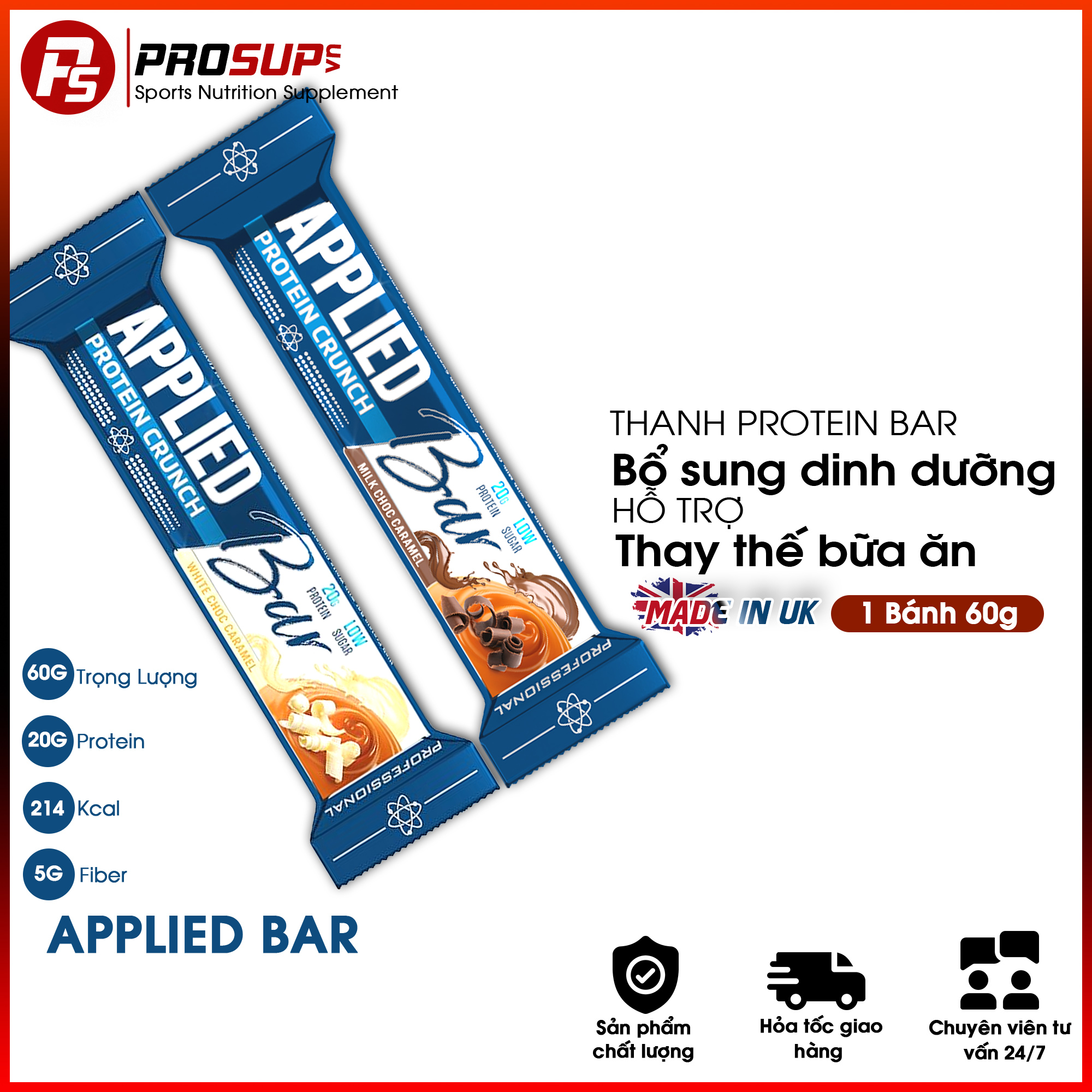 Protein Bar - Applied Nutrition Thanh dinh dưỡng giàu protein, mùi vị thơm ngon hấp dẫn thích hơp ăn kiêng .