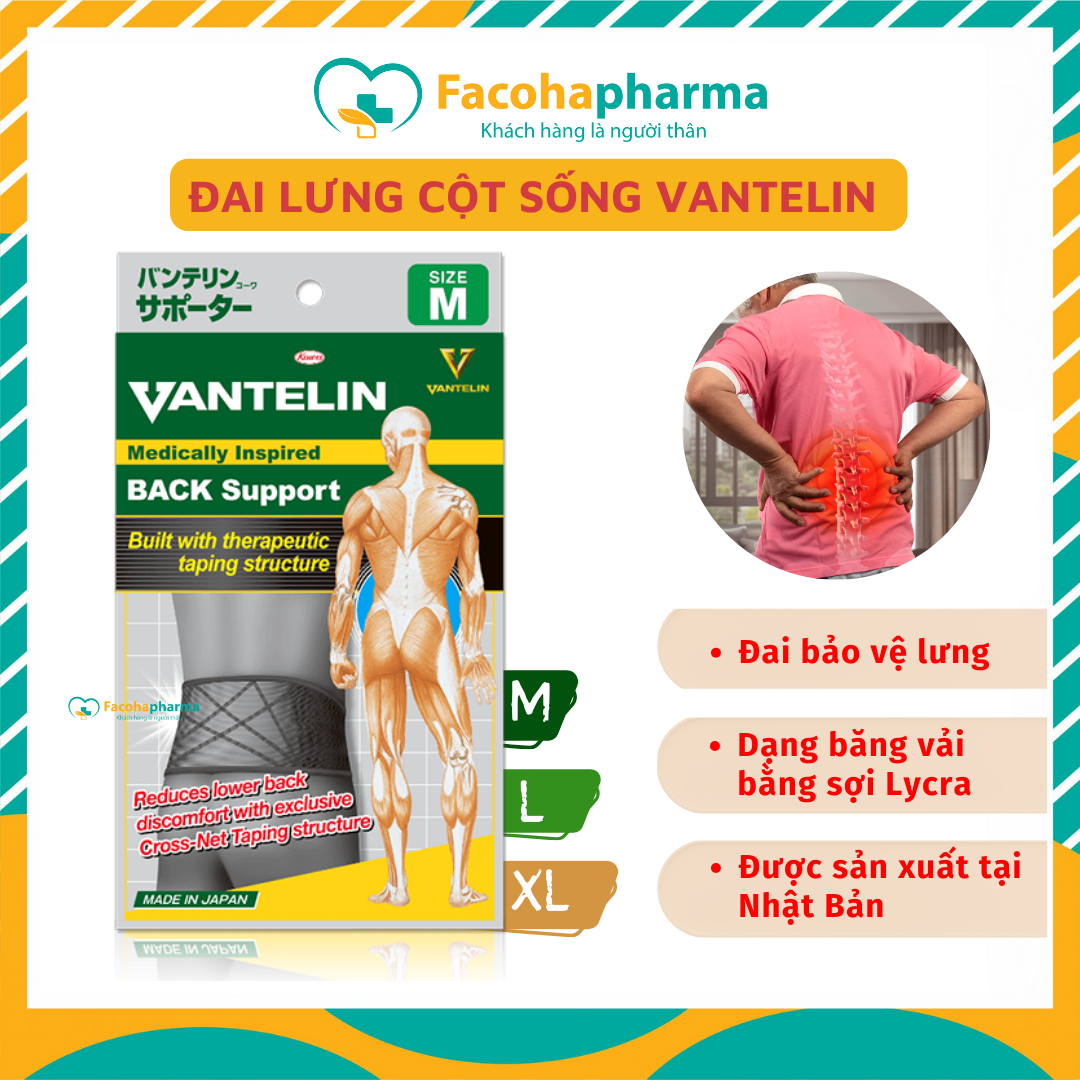 Đai lưng cột sống Vantelin kowa số 1 Nhật Bản bảo vệ chân thương lưng thoáng mát chống đau cột sống đau lưng