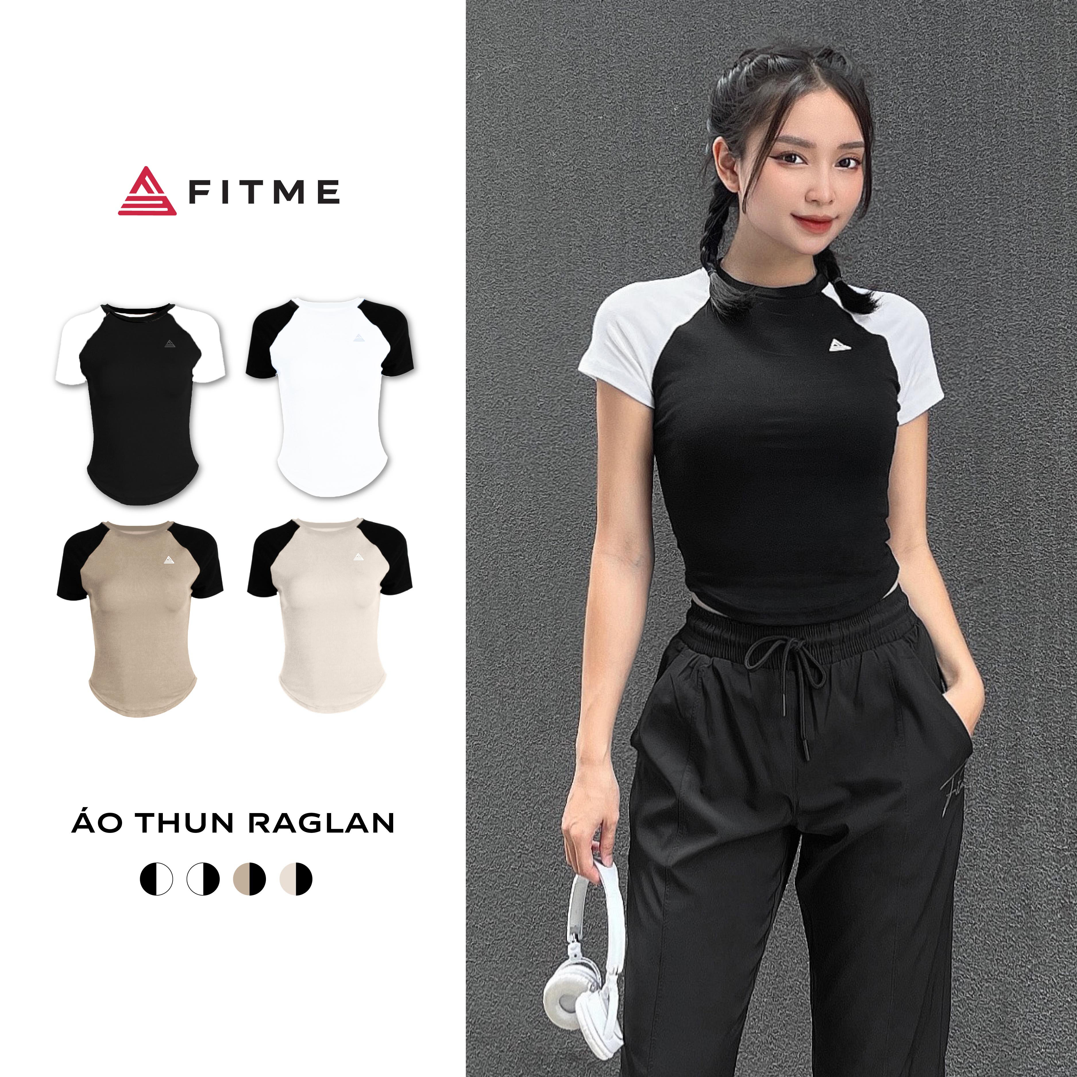 Áo tập gym yoga Fitme Cotton cổ tròn thiết kế raglan croptop ôm dáng thoải mái ATNRL